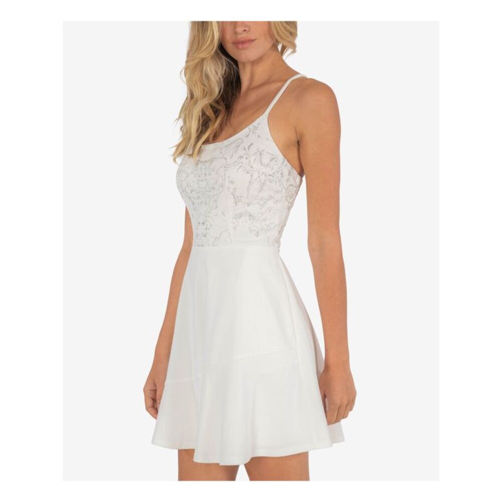 SPEECHLESS Womens White Lined Spaghetti Strap Mini Fit + Flare Dress 7 - Picture 3 of 4